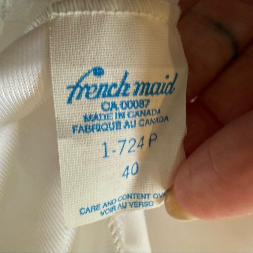 FRENCH MAID Vintage White Slip Dress Negligée Teddy Chemise Satin Lace Size 40 - Picture 8 of 9